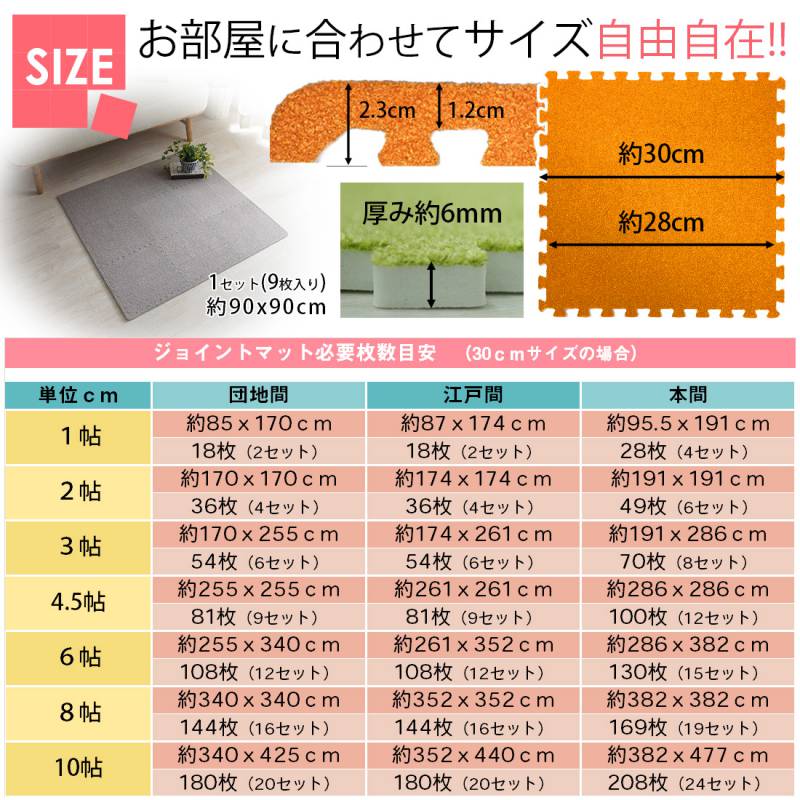 ジョイントマット大判厚手60cm安いおしゃれ赤ちゃん6畳ベビー北欧プレイマットパズルマット4枚セット防水カラフルピンクグレー