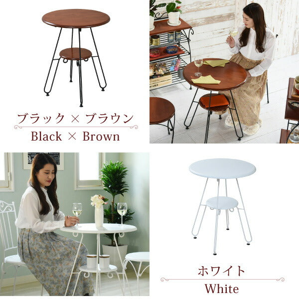 ヨーロッパ風ロートアイアン家具カフェテーブル丸テーブル幅60cm高さ70棚付きアイアン脚アンティーク風