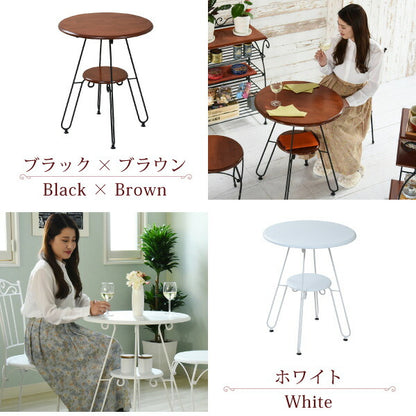 ヨーロッパ風ロートアイアン家具カフェテーブル丸テーブル幅60cm高さ70棚付きアイアン脚アンティーク風