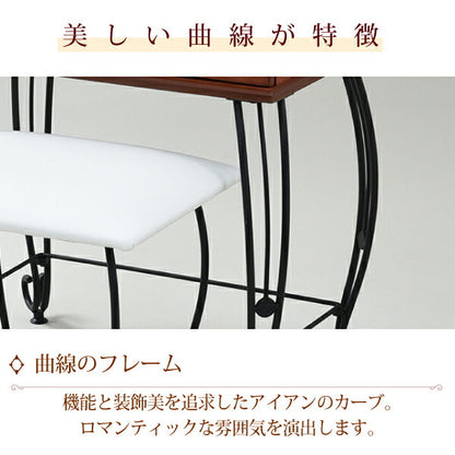 ヨーロッパ風ロートアイアン家具ドレッサースツール付ミラー角度調整可アイアン脚アンティーク風メイクメイク台鏡台化粧台