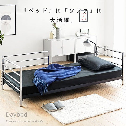ベッドソファデイベッドソファベッドフレームロータイプショートセミシングルパイプベッドフレームスチールベッド高さ調整低いコンパクト黒18783