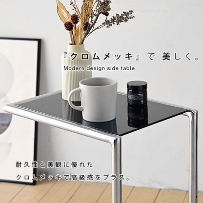 サイドテーブルベッドキャスターソファスリム幅30ガラスコの字高さ調節ワゴンスチール薄型ロータイプ軽量高級感黒調整小型おしゃれベッドサイドテーブル高さ調整ベッド横ソファーブラック