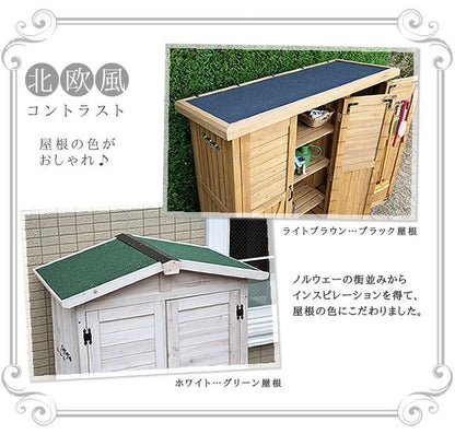 木製大型収納庫（三つ扉）【送料無料物置倉庫収納庫天然木木製庭物入れおしゃれ大型北欧ナチュラルガーデニングキャンプスポーツ屋外家具ライトブラウンホワイト】