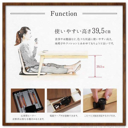北欧デザインスクエアこたつ〔イーズ〕単品90x60cm