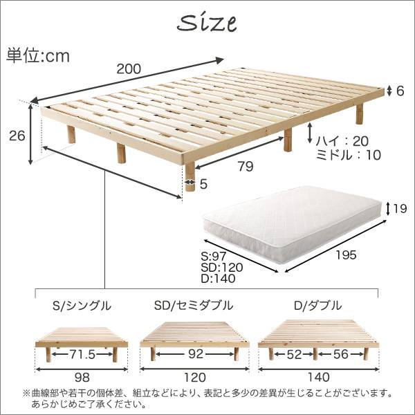 3段階高さ調節脚付きすのこベッド(ダブル)【Lilitta-リリッタ-】(ポケットコイルロールマットレス付き)ダブル