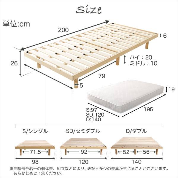 3段階高さ調節脚付きすのこベッド(シングル)【Lilitta-リリッタ-】(ポケットコイルロールマットレス付き)シングル