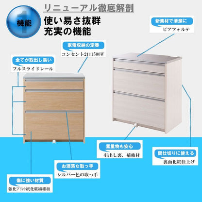 キッチンカウンター完成品天板収納間仕切り日本製幅80ステンレスコンセント食器棚キャスターレンジ台おしゃれテーブル目隠し引き出し薄型完成目隠し背面ウッドロータイプ引出しキャスター付き