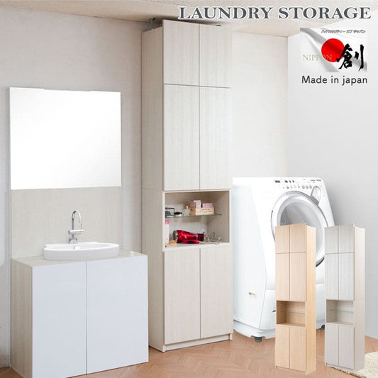 ランドリーラック完成品収納突っ張り薄型幅60扉日本製縦型頑丈ランドリー収納スリム棚可動式奥行30木製洗面所大容量おしゃれ木目洗面台突っ張り式扉付き収納棚大型サニタリーランドリー丈夫木