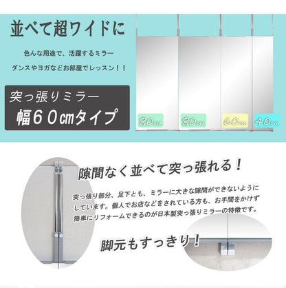 鏡ミラー突っ張り姿見全身ラックリビング一人暮らし60薄型コンパクト玄関日本製つっぱりアイアン枠なしスタンドおしゃれ垂直ノンフレームラダーラック突っ張りラック縁なし薄いシンプルインテリア
