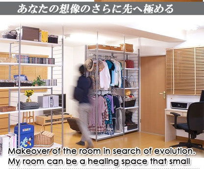 パーテーションラック突っ張りハンガー棚収納日本製スチール突っ張り式幅60アイアン賃貸壁面間仕切り仕切り衝立おしゃれ突っ張りラックパーティション一人暮らし頑丈丈夫リビング突っ張り棒洋服