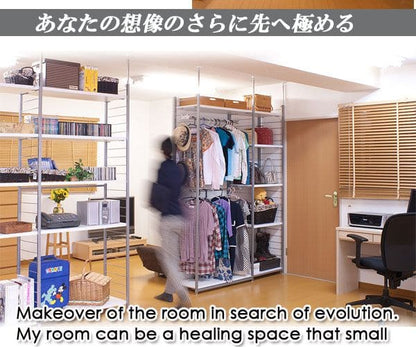 パーテーションラック突っ張り棚収納日本製スチール突っ張り式幅90アイアン賃貸壁面間仕切り仕切り衝立収納棚おしゃれ突っ張りラックパーティション一人暮らし頑丈丈夫リビング突っ張り棒洋服