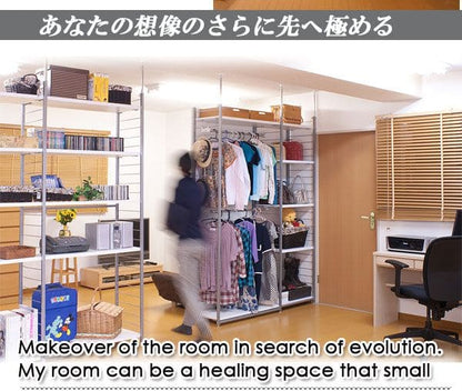 パーテーションラック突っ張りハンガー棚収納日本製スチール突っ張り式幅60アイアン賃貸壁面間仕切り衝立おしゃれ突っ張りラック連結用パーティション一人暮らし頑丈丈夫リビング突っ張り棒洋服