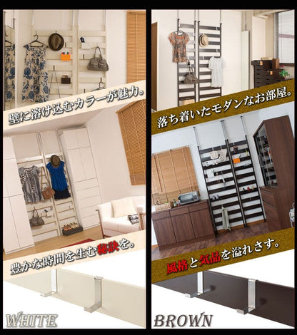 ラックつっぱりスリム収納日本製薄型伸縮スチール突っ張り式幅85アイアン賃貸壁面玄関ディスプレイハンガーフックおしゃれ突っ張りラックラダーラック一人暮らし頑丈丈夫リビング突っ張り棒洋服