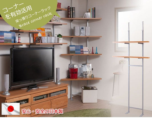 突っ張りラック棚2段幅90コーナースリムラックつっぱり突っ張り棚diy角収納棚板スチール奥行30薄型壁面ラダーラックおしゃれ突っ張り式壁面収納つっぱり収納木製アイアンリビング玄関間仕切り