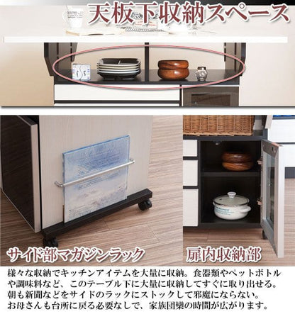 ダイニングテーブルバタフライ2人用ワゴン日本製一人暮らし引き出し幅120折りたたみ完成品棚収納木製国産木目白スリムキャスターおしゃれテーブル引出し折り畳み一人二人コンパクトモダン棚付き