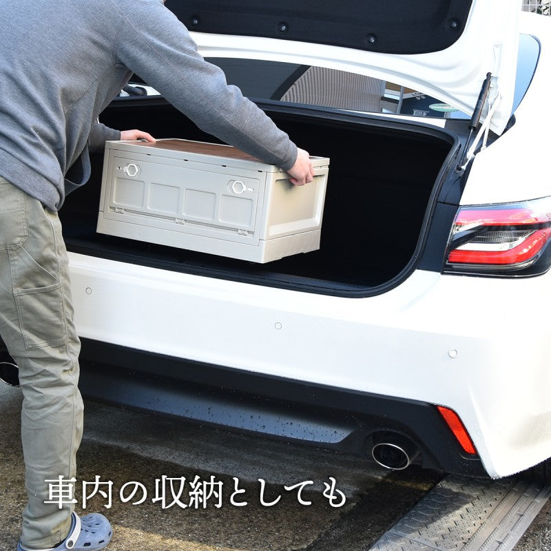 天板付き折りたたみBOXキャスター付き39LW470×D350×H240mm折りたたみコンテナ折りたたみフォールディングコンテナー木目天板テーブル木製天板持ち運び