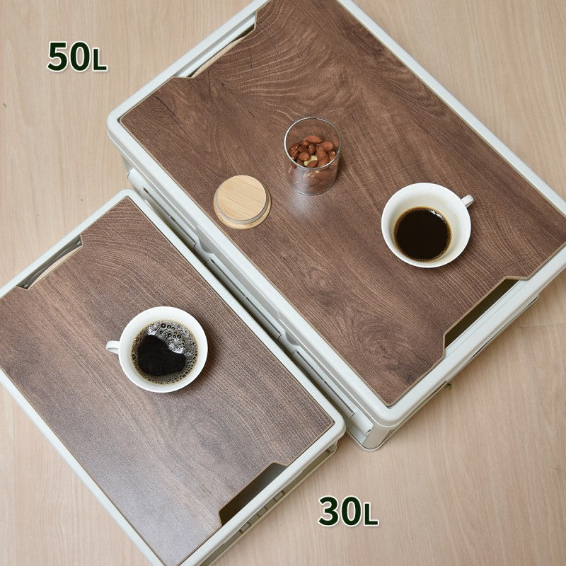 天板付き折りたたみBOX50LW530×D360×H293mm木製天板木目天板折りたたみコンテナ収納ボックスコンテナストレージ折りたたみフォールディングコンテナー