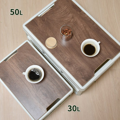 天板付き折りたたみBOX50LW530×D360×H293mm木製天板木目天板折りたたみコンテナ収納ボックスコンテナストレージ折りたたみフォールディングコンテナー
