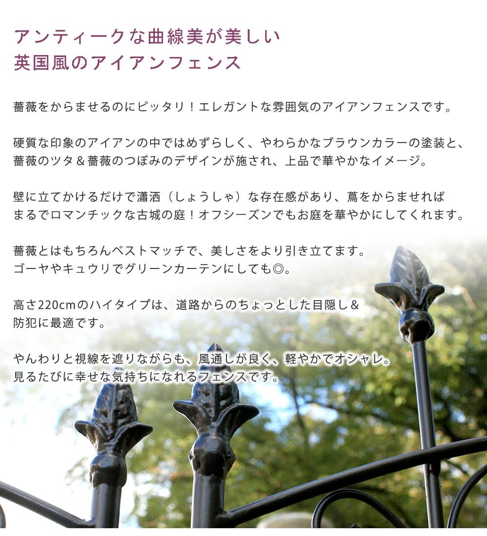 アイアンローズフェンス220ハイタイプ2枚組【送料無料フェンスアイアンガーデンフェンスガーデニング枠柵仕切り目隠し境目クラシカルアンティークトレリスベランダつる薔薇バラ朝顔園芸ラティスつるバラ庭誘引屋外】