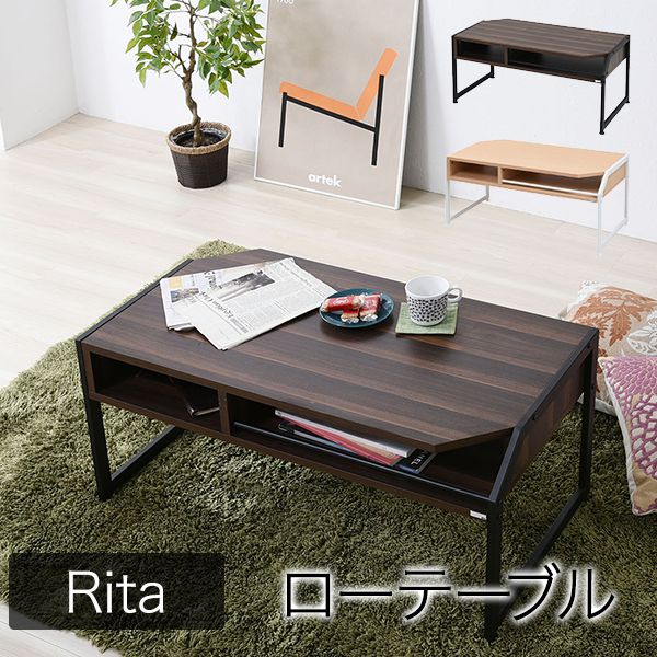 テーブルローテーブルRita北欧風センターテーブル北欧テイストおしゃれ木製スチールホワイトブラック