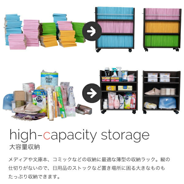 クローゼット収納ラック本棚4個セット幅19奥行58キャスター付きワゴン整理隙間家具押入れ収納リビング大容量棚スライド収納庫漫画CDDVD