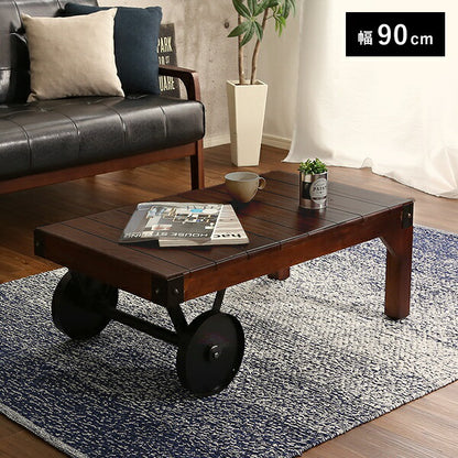 シックなヴィンテージスタイル！レトロな車輪付きテーブル【Bello-ベッロ】完成品・幅90