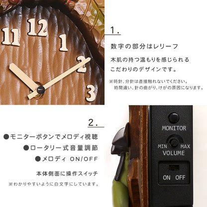 掛け時計となりのトトロからくり時計こだわりの天然木製時計からくりかわいいジブリトトロまっくろくろすけキッズ子供壁掛けミュージック音楽曲リビング家族癒しプレゼント贈り物ギフト