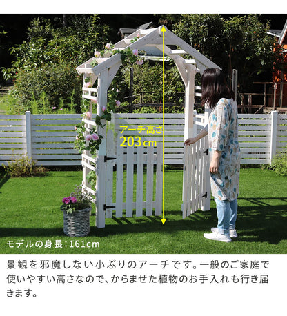天然木製三角アーチゲートセットWOODCHURCHウッドチャーチアーチとゲートのセットアーチ門ゲート木製diyキット扉両開き外開き観音開き庭入口門扉ホワイトダークブラウンおしゃれ北欧ガーデニングガーデンファニチャー送料無料組立式