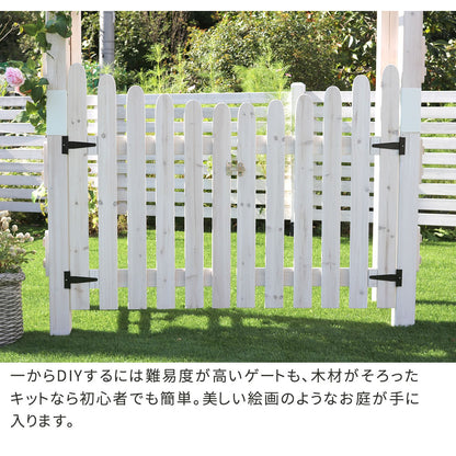 天然木製三角アーチゲートセットWOODCHURCHウッドチャーチアーチとゲートのセットアーチ門ゲート木製diyキット扉両開き外開き観音開き庭入口門扉ホワイトダークブラウンおしゃれ北欧ガーデニングガーデンファニチャー送料無料組立式
